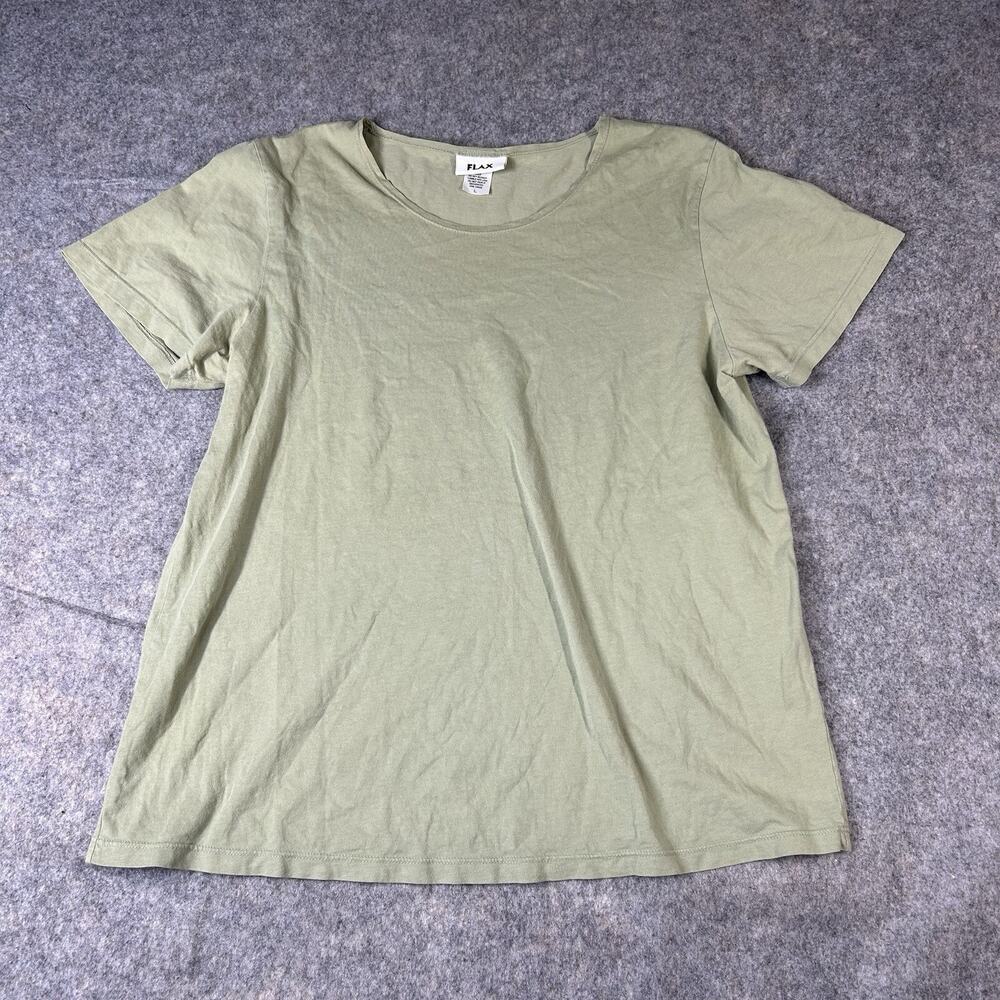 Flax Shirt Womens Large Cotton Light Green Rounded Neck Made In USA Flaw